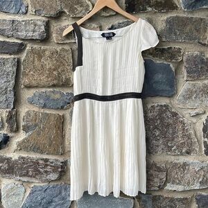 Vena Cava Pleated Silk Sleeveless Midi Dress in Ivory & Brown Size 2